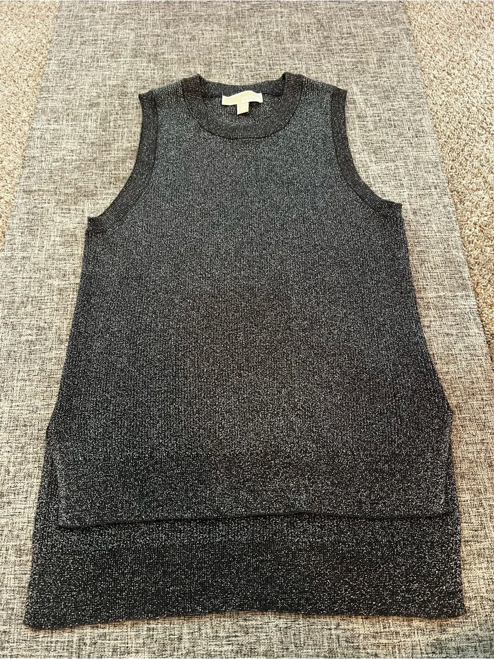 Michael Kors Metallic Knit Sleeveless Sweater Tank XS Black Shimmer